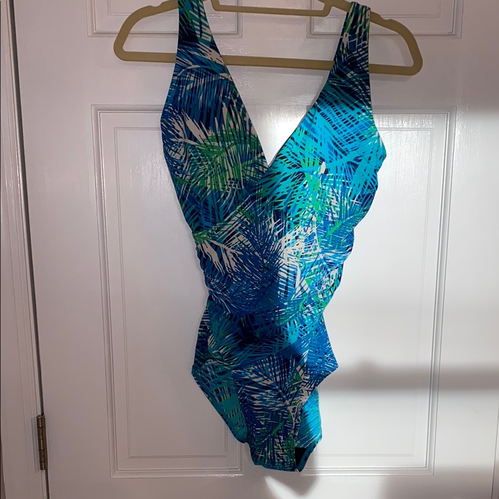 Tropical Blue Faux Wrap Swimsuit-TALL
